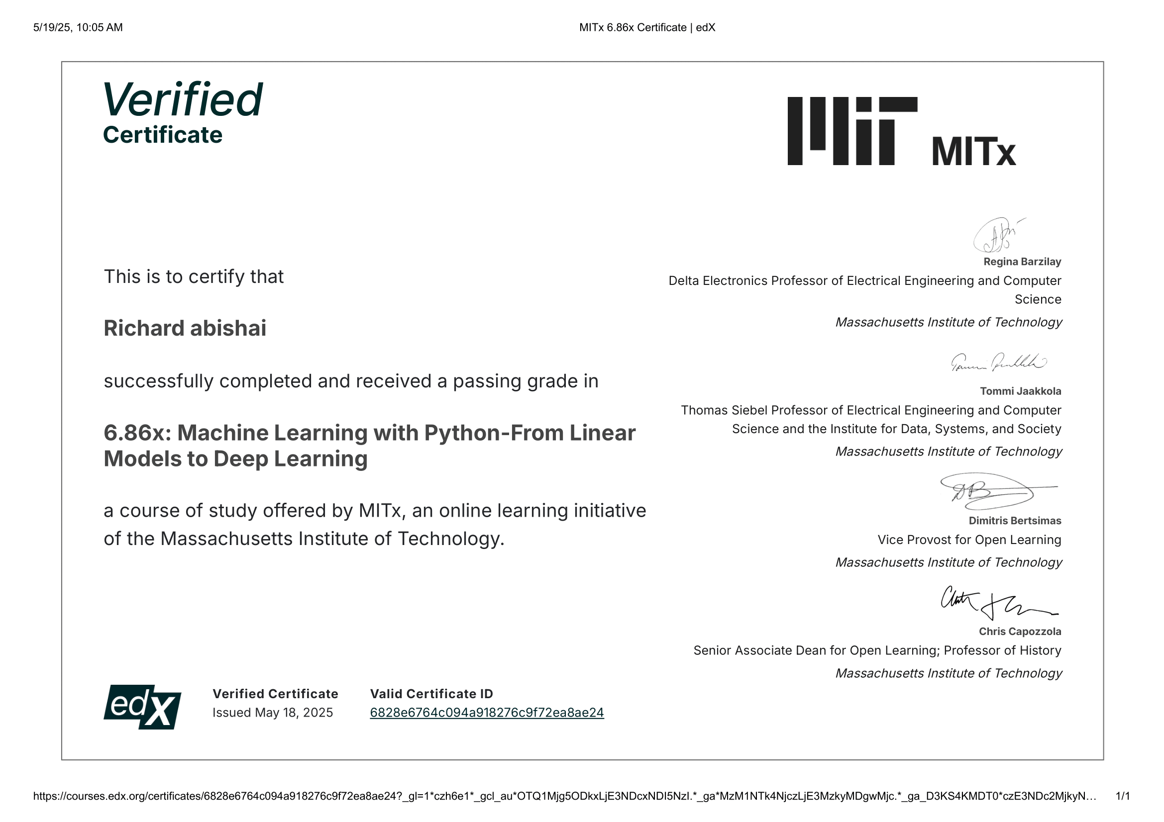 MITx 6.86x - Machine Learning with Python